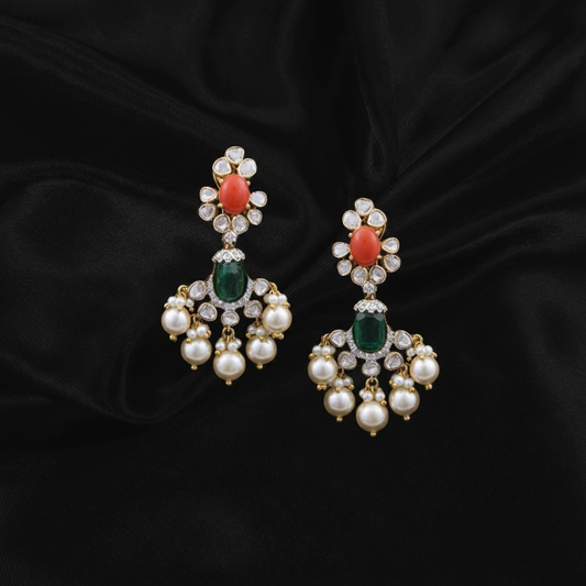 Polki Studs Polki Earrings Cocktail Earrings Diamond Studs Diamond Earrings Simple Studs Pearl Studs 925 Silver Earrings Silver Jewelry - SHABURIS