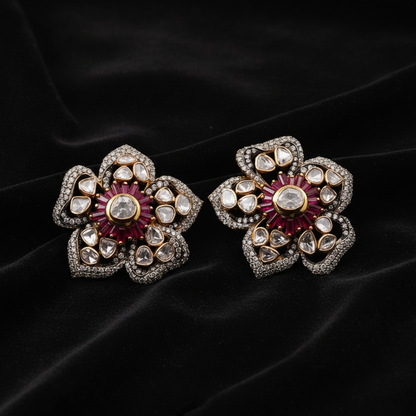 Polki Studs Polki Earrings Cocktail Earrings Diamond Studs Diamond Earrings Simple Studs Pearl Studs 925 Silver Earrings Silver Jewelry - SHABURIS