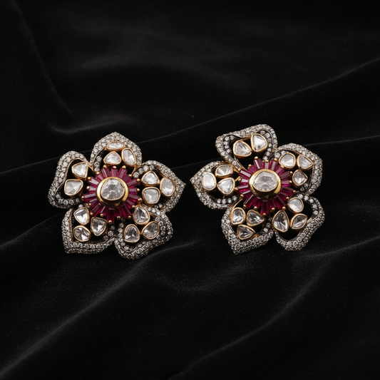 Polki Studs Polki Earrings Cocktail Earrings Diamond Studs Diamond Earrings Simple Studs Pearl Studs 925 Silver Earrings Silver Jewelry - SHABURIS