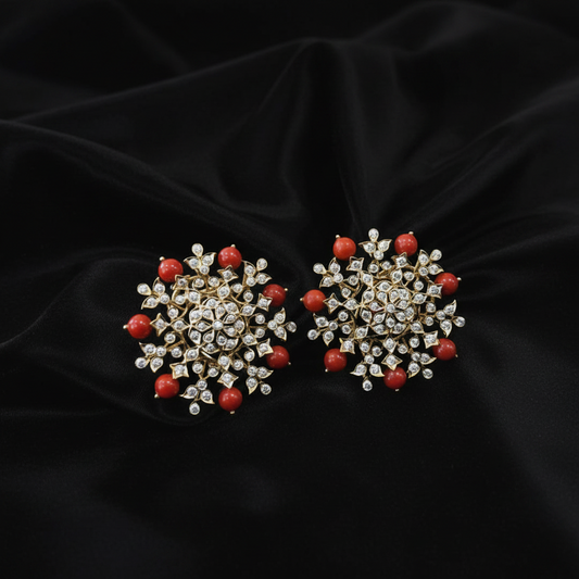 Polki Studs Polki Earrings Cocktail Earrings Diamond Studs Diamond Earrings Simple Studs Pearl Studs 925 Silver Earrings Silver Jewelry - SHABURIS