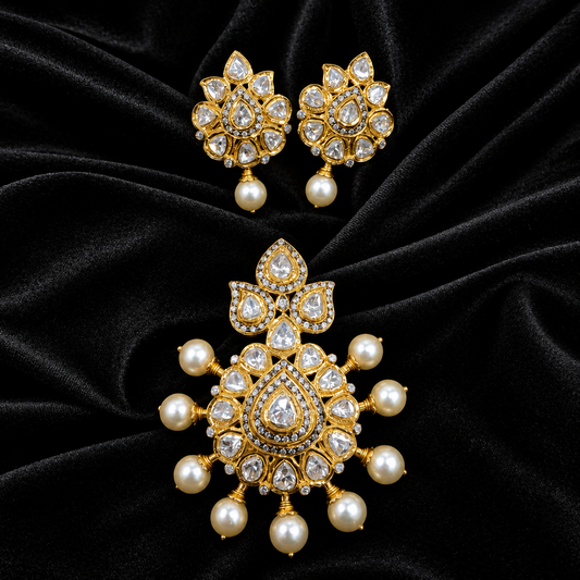 Polki pendant,Latest Indian Jewelry,South Indian Jewelry,Pure silver jewelry,south sea pearl,diamond pendent,diamond studs-SHABURIS