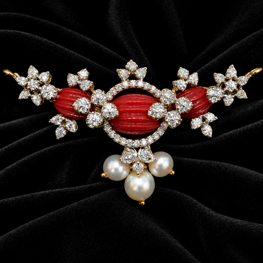 Latest Indian Jewelry,South Indian jewelry,Pure silver diamond pendent,coral pendant,south Indian Jewelry -SHABURIS