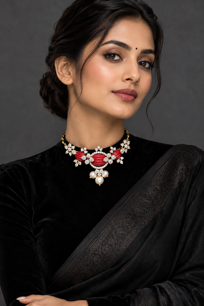 Latest Indian Jewelry,South Indian jewelry,Pure silver diamond pendent,coral pendant,south Indian Jewelry -SHABURIS