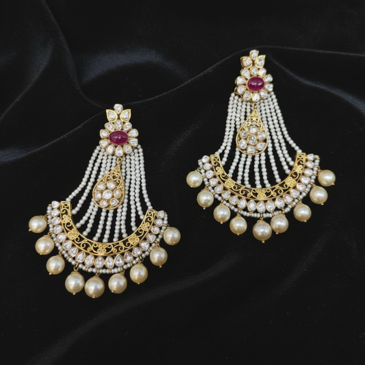 Polki Studs Polki Earrings Cocktail Earrings Diamond Studs Diamond Earrings Simple Studs Pearl Studs 925 Silver Earrings Silver Jewelry - SHABURIS