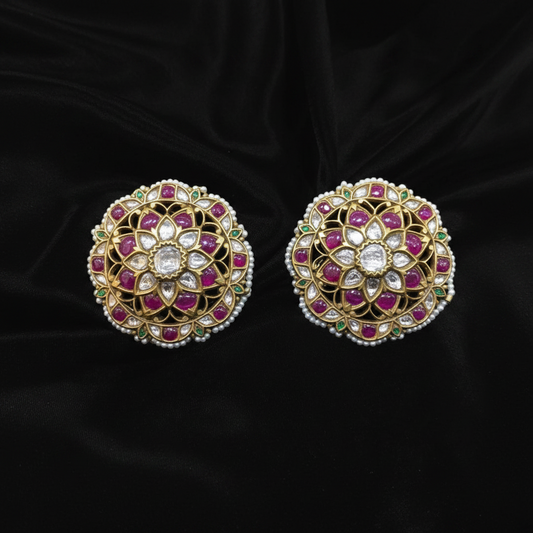 Polki Studs Polki Earrings Cocktail Earrings Diamond Studs Diamond Earrings Simple Studs Pearl Studs 925 Silver Earrings Silver Jewelry - SHABURIS