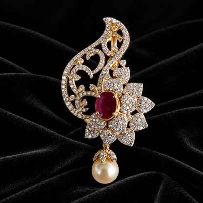 Diamond Pendant indian,South Indian jewelry,Pure silver diamond pendent,swarovski Pendent,Indian Wedding Jewelry -NIHIRA-SHABURIS