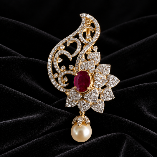 Diamond Pendant indian,South Indian jewelry,Pure silver diamond pendent,swarovski Pendent,Indian Wedding Jewelry -NIHIRA-SHABURIS