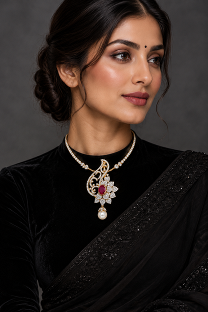 Diamond Pendant indian,South Indian jewelry,Pure silver diamond pendent,swarovski Pendent,Indian Wedding Jewelry -NIHIRA-SHABURIS