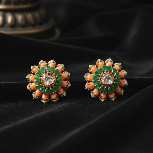 Polki Studs Polki Earrings Cocktail Earrings Diamond Studs Diamond Earrings Simple Studs Pearl Studs 925 Silver Earrings Silver Jewelry - SHABURIS