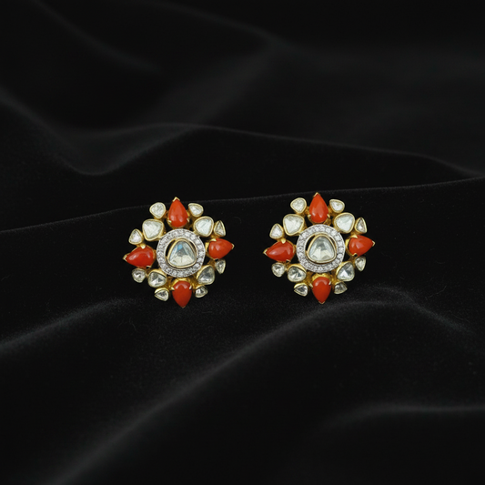 Polki Studs Polki Earrings Cocktail Earrings Diamond Studs Diamond Earrings Simple Studs Pearl Studs 925 Silver Earrings Silver Jewelry - SHABURIS