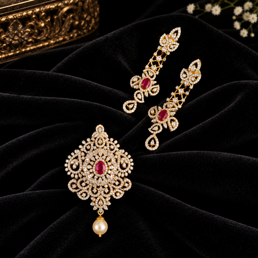 Diamond Pendant indian,South Indian jewelry,Pure silver diamond pendent,swarovski Pendent,Indian Wedding Jewelry -NIHIRA-SHABURIS