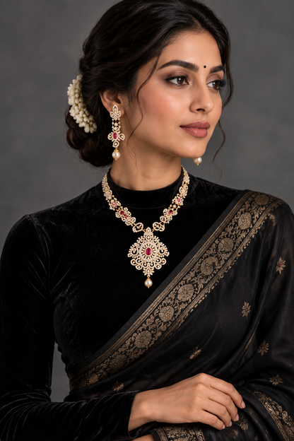 Diamond Pendant indian,South Indian jewelry,Pure silver diamond pendent,swarovski Pendent,Indian Wedding Jewelry -NIHIRA-SHABURIS
