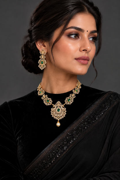 Diamond Pendant indian,South Indian jewelry,Pure silver diamond pendent,swarovski Pendent,Indian Wedding Jewelry -NIHIRA-SHABURIS