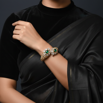 Polki bangle Pure Silver jewelry Indian ,diamond bangles ,Indian gold jewelry designs moissanite jewelry look a like  - SHABURIS