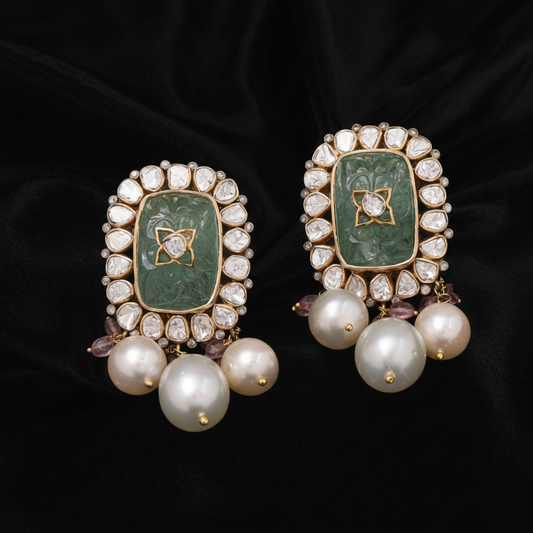 Polki Studs Polki Earrings Cocktail Earrings Diamond Studs Diamond Earrings Simple Studs Pearl Studs 925 Silver Earrings Silver Jewelry - SHABURIS