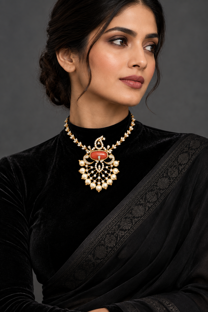 Coral pendant bead jewelry gemstone jewelry polki diamond emerald necklace pure silver jewelry south indian gold jewelry sets -SHABURIS
