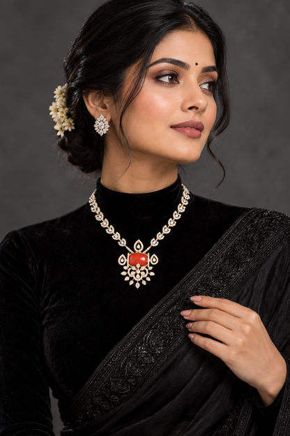 Coral pendant bead jewelry gemstone jewelry polki diamond emerald necklace pure silver jewelry south indian gold jewelry sets -SHABURIS