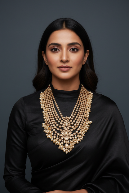 Polki Necklace Custom made guttapusalu 925 silver jewelry polki diamonds moissanites rice pearls indian wedding bridal jewelry destination wedding SHABURIS
