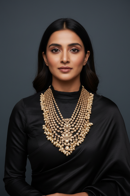 Polki Necklace Custom made guttapusalu 925 silver jewelry polki diamonds moissanites rice pearls indian wedding bridal jewelry destination wedding SHABURIS