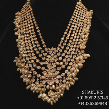Polki Necklace Custom made guttapusalu 925 silver jewelry polki diamonds moissanites rice pearls indian wedding bridal jewelry destination wedding SHABURIS