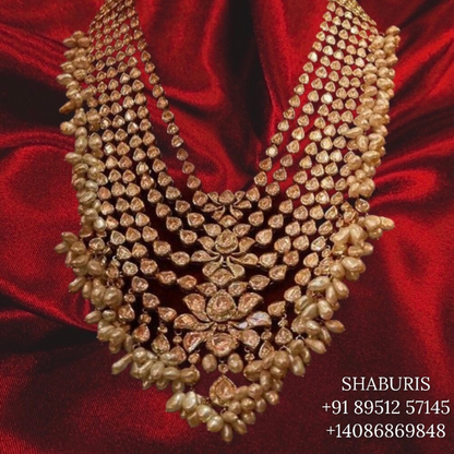 Polki Necklace Custom made guttapusalu 925 silver jewelry polki diamonds moissanites rice pearls indian wedding bridal jewelry destination wedding SHABURIS