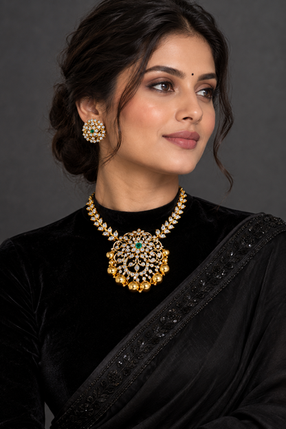 Diamond Pendant indian,South Indian jewelry,Pure silver diamond pendent,swarovski Pendent,Indian Wedding Jewelry -NIHIRA-SHABURIS