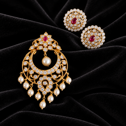 Diamond Pendant indian,South Indian jewelry,Pure silver diamond pendent,swarovski Pendent,Indian Wedding Jewelry -NIHIRA-SHABURIS