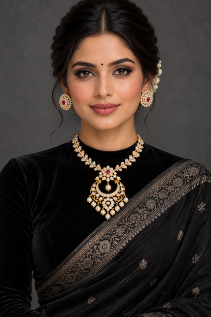 Diamond Pendant indian,South Indian jewelry,Pure silver diamond pendent,swarovski Pendent,Indian Wedding Jewelry -NIHIRA-SHABURIS