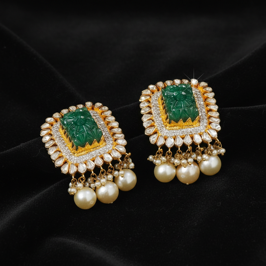 Polki Studs Polki Earrings Cocktail Earrings Diamond Studs Diamond Earrings Simple Studs Pearl Studs 925 Silver Earrings Silver Jewelry - SHABURIS