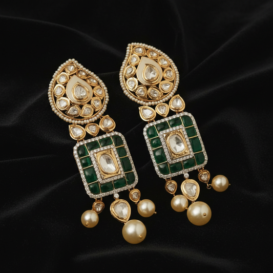Polki Studs Polki Earrings Cocktail Earrings Diamond Studs Diamond Earrings Simple Studs Pearl Studs 925 Silver Earrings Silver Jewelry - SHABURIS