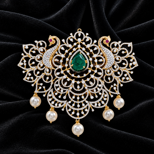 Swarovski pendent,swarovski chain,southindian Jewelery,Traditional indian Jewelery,Polki haram,Pure silver jewelry-NIHIRA