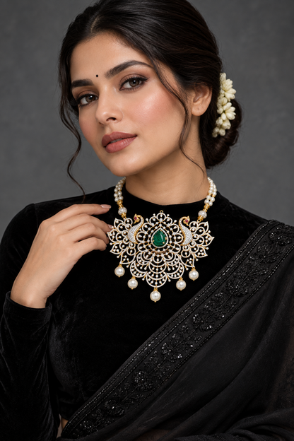 Swarovski pendent,swarovski chain,southindian Jewelery,Traditional indian Jewelery,Polki haram,Pure silver jewelry-NIHIRA