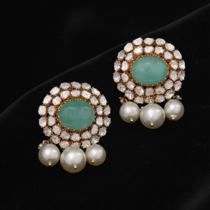 Polki Studs Polki Earrings Cocktail Earrings Diamond Studs Diamond Earrings Simple Studs Pearl Studs 925 Silver Earrings Silver Jewelry - SHABURIS
