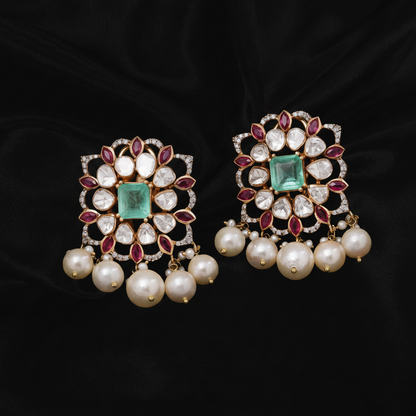Polki Studs Polki Earrings Cocktail Earrings Diamond Studs Diamond Earrings Simple Studs Pearl Studs 925 Silver Earrings Silver Jewelry - SHABURIS