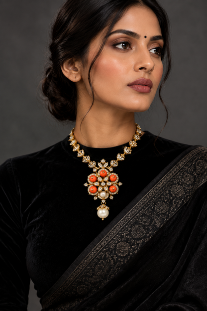 Coral pendant bead jewelry gemstone jewelry polki diamond emerald necklace pure silver jewelry south indian gold jewelry sets -SHABURIS