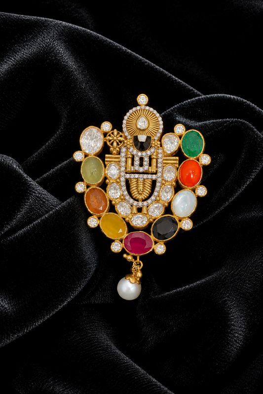 Lord balaji pendant Pure Silver Jewellery,Navaratan Balaji Pendent,Big Indian studs,Indian Bridal,Indian Wedding Jewelry-NIHIRA-SHABURIS