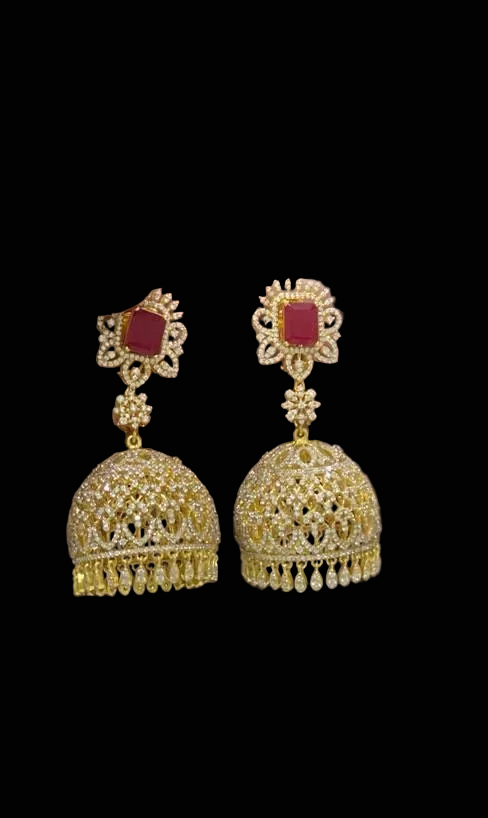 Diamond Jhumka ,diamond earrings,Pure silver Jhumkas Indian,Indian Earrings,Indian Wedding Jewelry -NIHIRA-SHABURIS