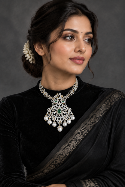 Swarovski pendant,swarovski chain,sabyasachi jewelry inspired Traditional indian Jewelery,Polki haram,Pure silver jewelry-NIHIRA