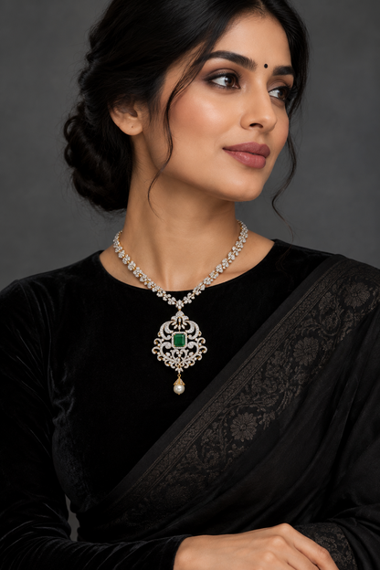 Swarovski pendant,swarovski chain,sabyasachi jewelry inspired Traditional indian Jewelery,Polki haram,Pure silver jewelry-NIHIRA