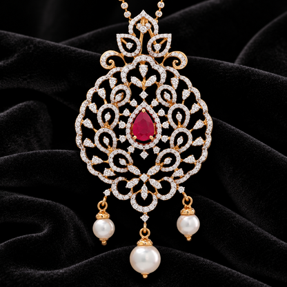 Swarovski pendant,swarovski chain,sabyasachi jewelry inspired Traditional indian Jewelery,Polki haram,Pure silver jewelry-NIHIRA