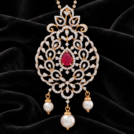Swarovski pendant,swarovski chain,sabyasachi jewelry inspired Traditional indian Jewelery,Polki haram,Pure silver jewelry-NIHIRA