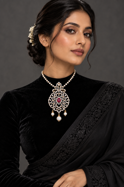 Swarovski pendant,swarovski chain,sabyasachi jewelry inspired Traditional indian Jewelery,Polki haram,Pure silver jewelry-NIHIRA