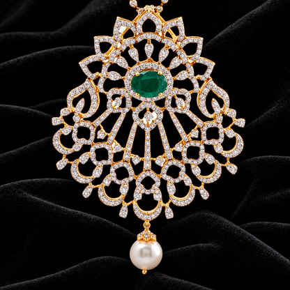 Swarovski pendant,swarovski chain,sabyasachi jewelry inspired Traditional indian Jewelery,Polki haram,Pure silver jewelry-NIHIRA