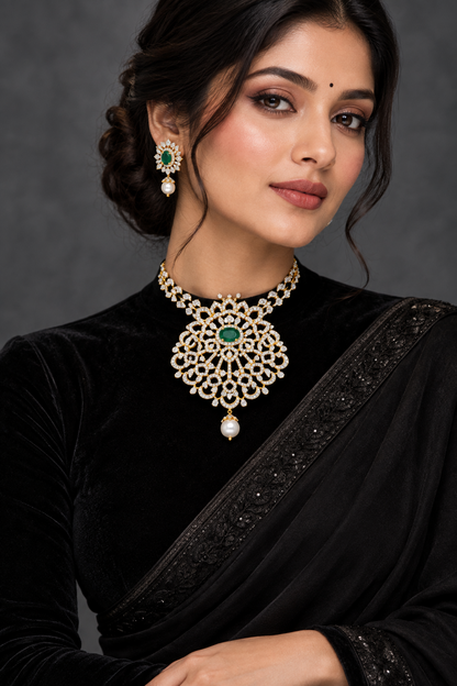 Swarovski pendant,swarovski chain,sabyasachi jewelry inspired Traditional indian Jewelery,Polki haram,Pure silver jewelry-NIHIRA
