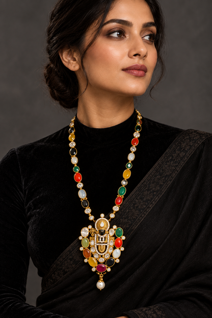 Lord balaji pendant Pure Silver Jewellery,Navaratan Balaji Pendent,Big Indian studs,Indian Bridal,Indian Wedding Jewelry-NIHIRA-SHABURIS
