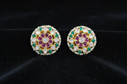 Polki Studs Polki Earrings Cocktail Earrings Diamond Studs Diamond Earrings Simple Studs Pearl Studs 925 Silver Earrings Silver Jewelry - SHABURIS