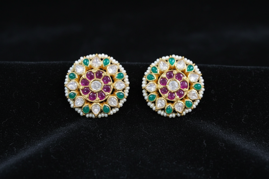 Polki Studs Polki Earrings Cocktail Earrings Diamond Studs Diamond Earrings Simple Studs Pearl Studs 925 Silver Earrings Silver Jewelry - SHABURIS