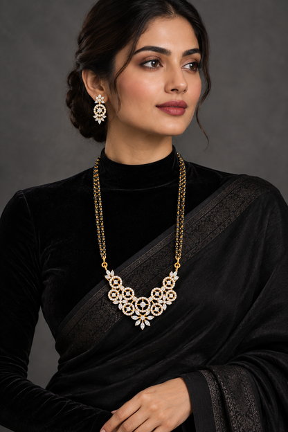 Black diamonds necklace,South Indian Jewelry,Pure silver Mangalsutra pendent,Nallapusalu Pendent,Indian Wedding Jewelry -NIHIRA-SHABURIS