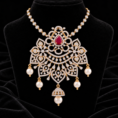 Swarovski pendant,swarovski chain,sabyasachi jewelry inspired Traditional indian Jewelery,Polki haram,Pure silver jewelry-NIHIRA