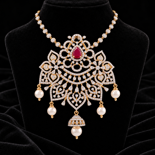 Swarovski pendant,swarovski chain,sabyasachi jewelry inspired Traditional indian Jewelery,Polki haram,Pure silver jewelry-NIHIRA